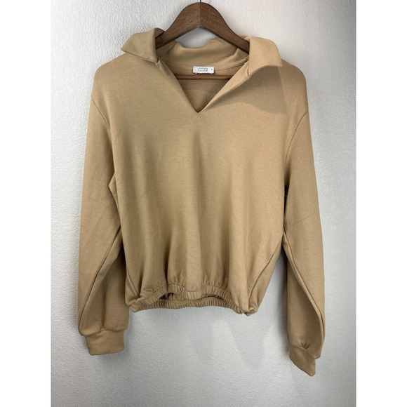 AYR Tops - AYR Womens Long Sleeve V Neck Cropped Sweatshirt M Elastic Waist Brown Collared